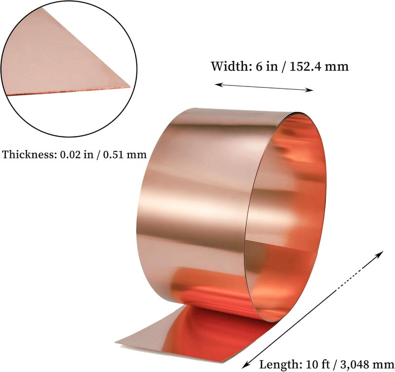 GOORY Copper Flashing 24 Gauge - 6in x 10ft 0.02"(0.51mm) Thickness Roof Flashing Roll - 99.95+% Pure Copper Sheet Metal ASTM B152 - Roofing Repair DIY Project Contractor Jewelry Crafts - Image 2